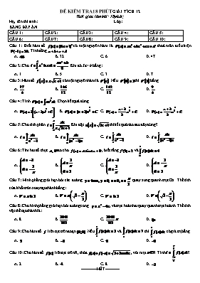 Đề kiểm tra 18 phút Giải tích 12 (Đề 2)